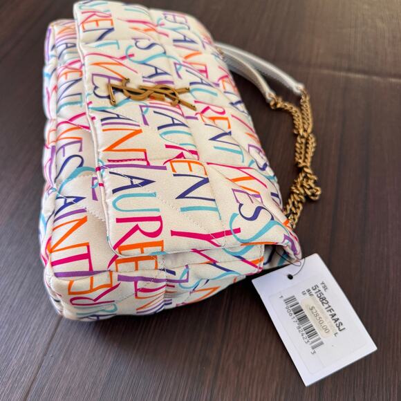 YSL Saint Laurent Jamie Medium Logo Print Quilted Silk Crossbody Handbag - Picture 4 of 13